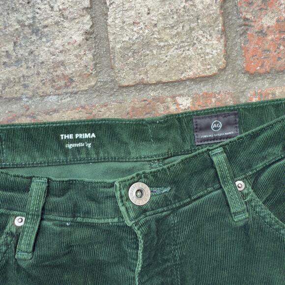 AG Adriano Goldschmied Green Corduroy Skinny Pants The Prima Cigarette Leg 29R - Picture 4 of 8